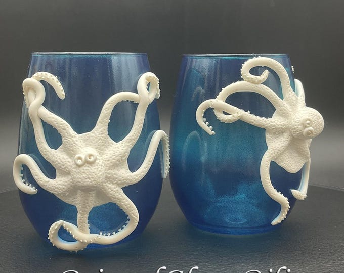 White octopus stemless wine glasses
