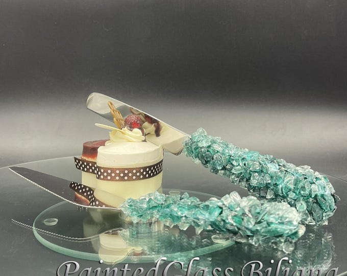 Green geode cake serving set