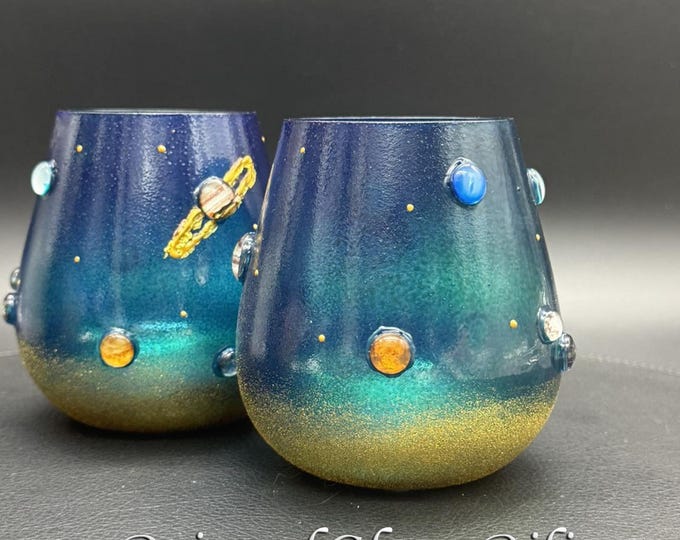 Hand Painted Solar system planets Whiskey Glasses