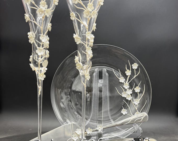 Hand Painted Sakura Cherry Blossom Champagne Flutes wedding set