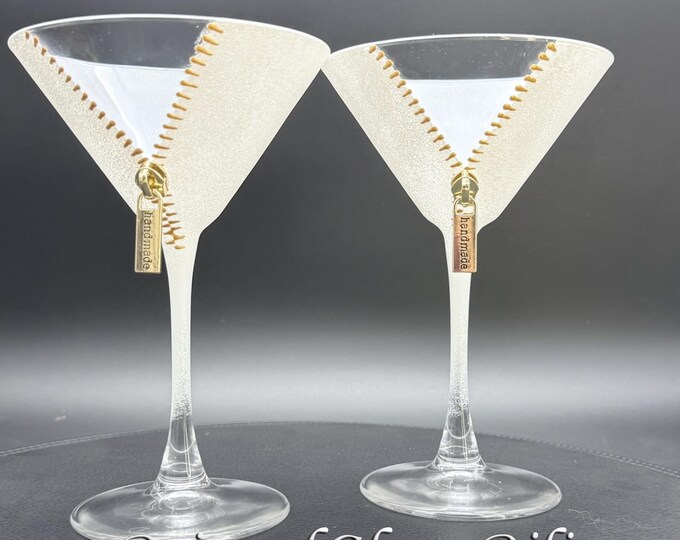 Set of 2 Hand Painted Zipper martini glasses