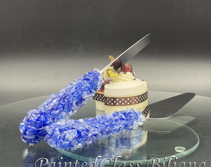 Blue geode cake serving set