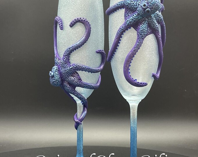 Purple octopus champagne flutes