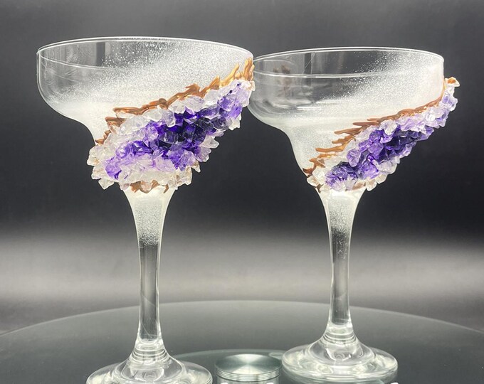 Amethyst geode cocktail martini glasses