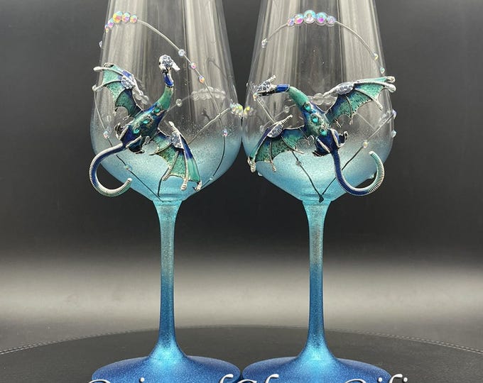 Hand painted Blue dragon wine glasses