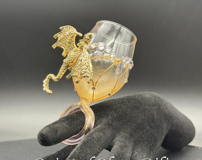 Hand painted Gold dragon ring wine glass small