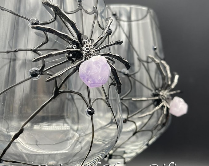 Amethyst crystal spider Halloween wine glasses