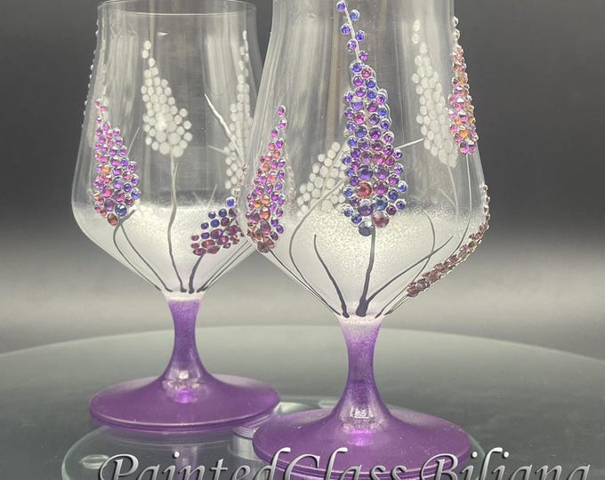Lavender purple wine glasses, Set of 2