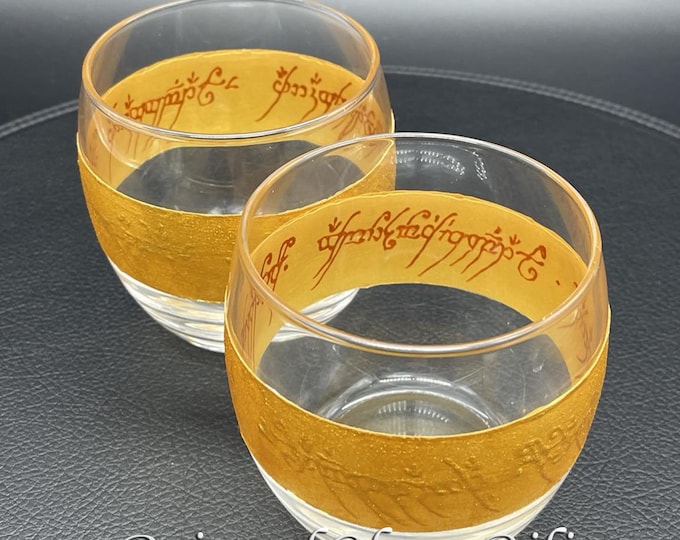 Lord of the rings LoTR Set of 2 hand painted whiskey glasses