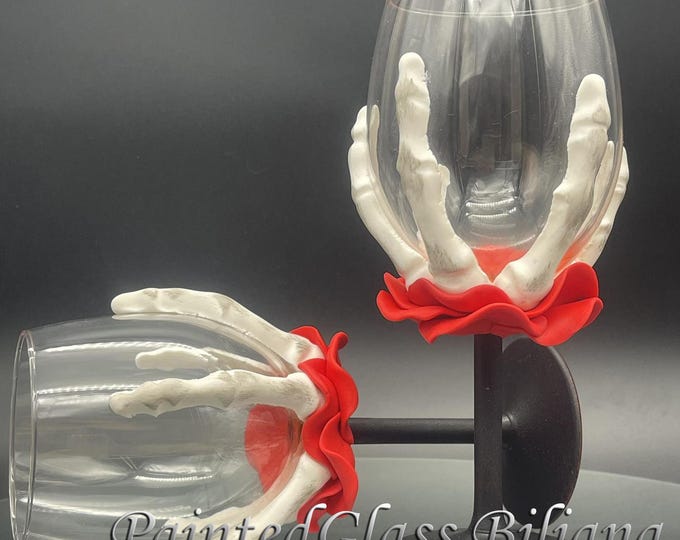 Hand Painted Skeleton Wine Glasses: Halloween Wedding Set of 2