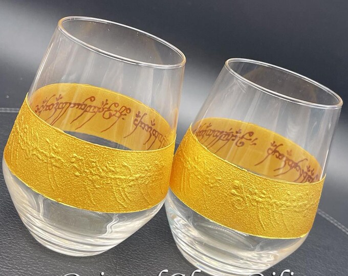 Lord of the rings LoTR Set of 2 hand painted stemless wine glasses