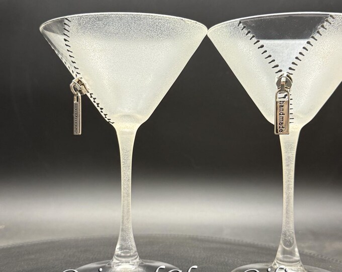 Set of 2 Hand Painted Zipper martini glasses