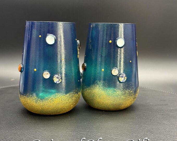 Hand Painted Solar system planets stemless Wine Glasses