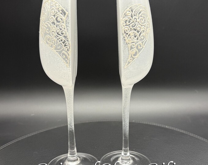 Hand painted wine glasses 2 hearts in 1, set of 2