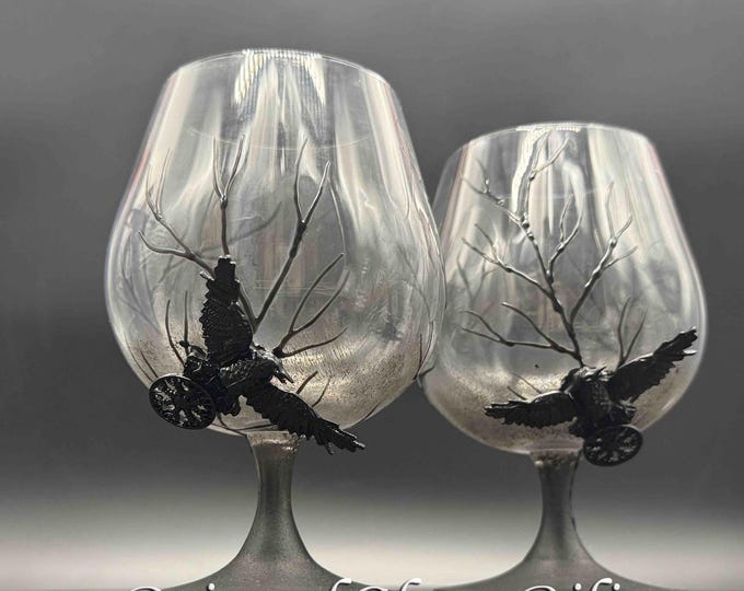 Black raven crow whiskey brandy glasses