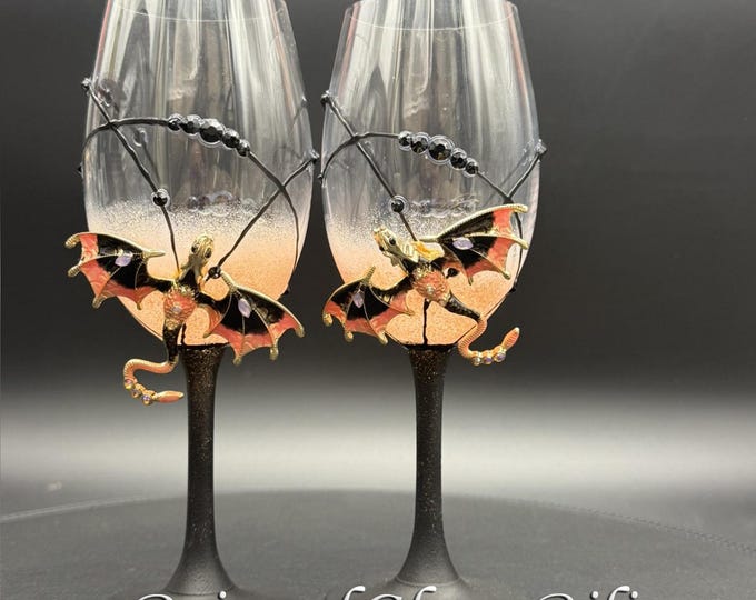 Hand painted Pink dragon wine glasses