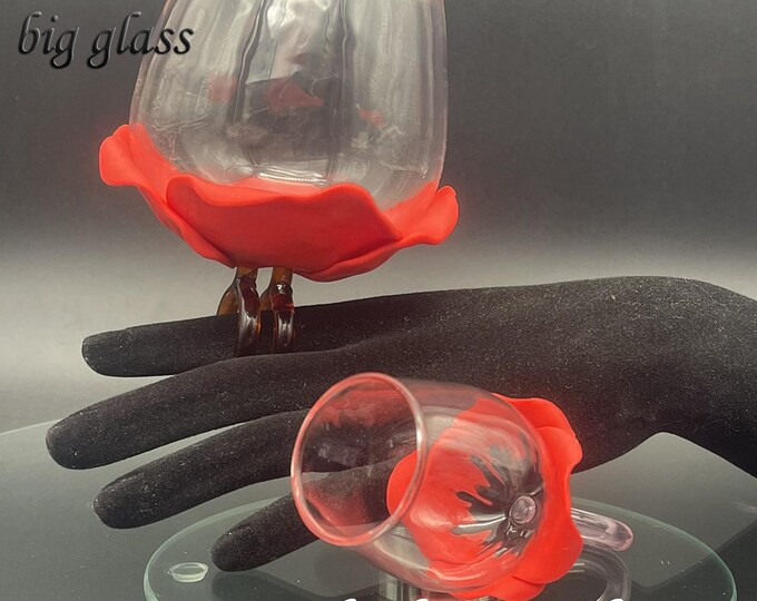 SMALL ring wine glass Red poppy