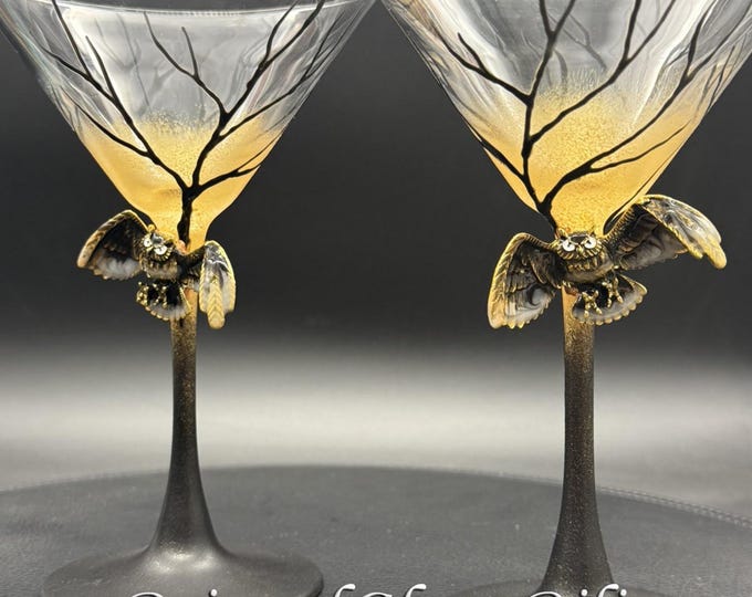 Black gold owl martini glasses