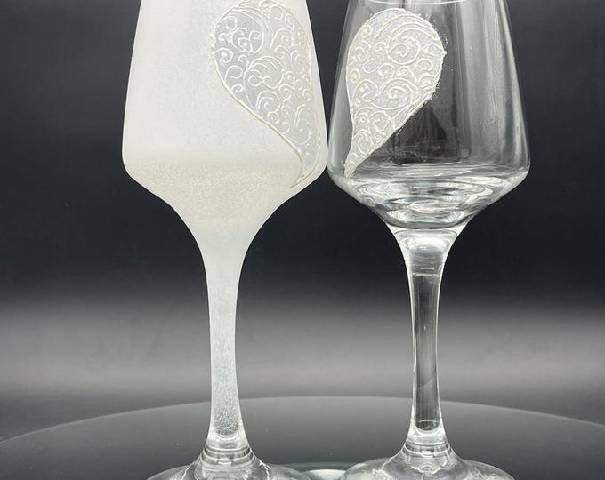Hand painted wine glasses 2 hearts in 1, set of 2