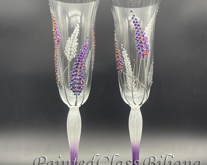 Lavender purple champagne flutes, Set of 2