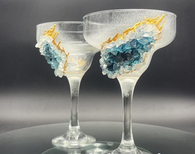 Turquoise geode cocktail martini glasses