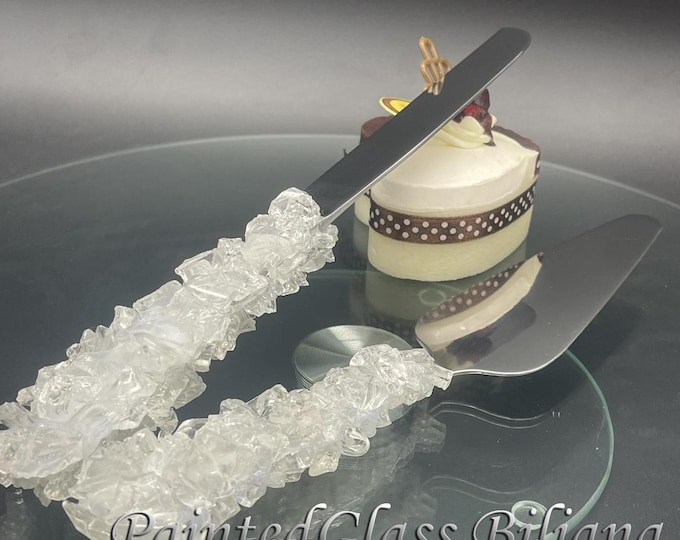 White geode cake serving set