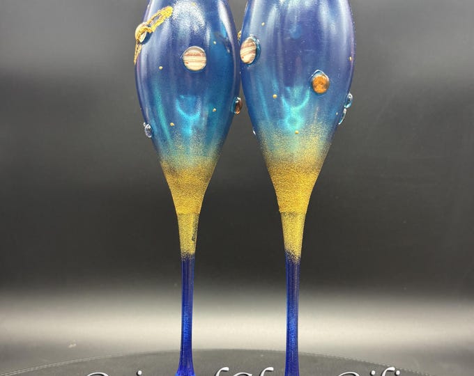 Hand Painted Solar system planets Champagne flutes