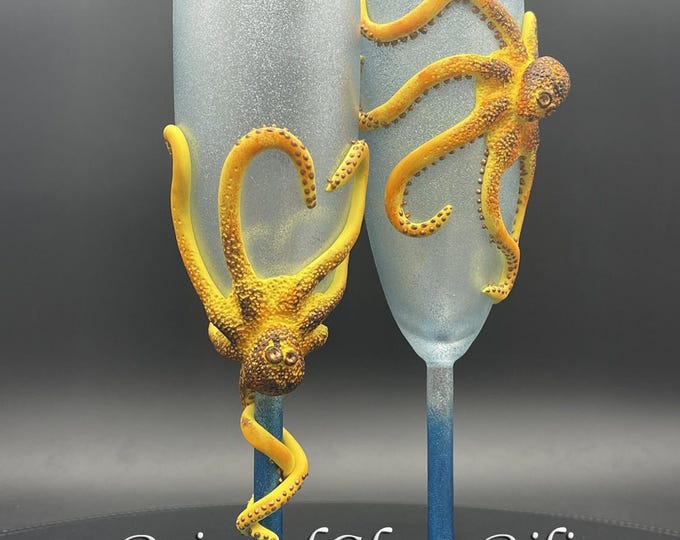 Yellow octopus champagne flutes