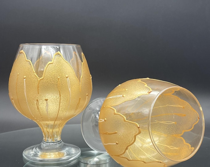 Set of 2 Hand Painted brandy glasses Golden tulip