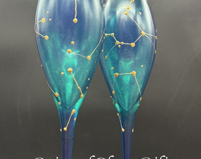 Hand Painted Constellation Champagne Flutes: Personalized Wedding Toasting Glasses