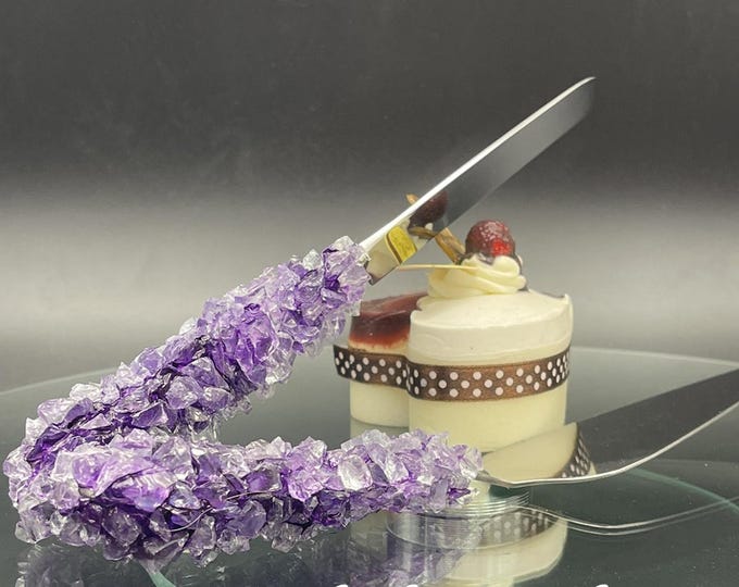 Amethyst geode cake serving set
