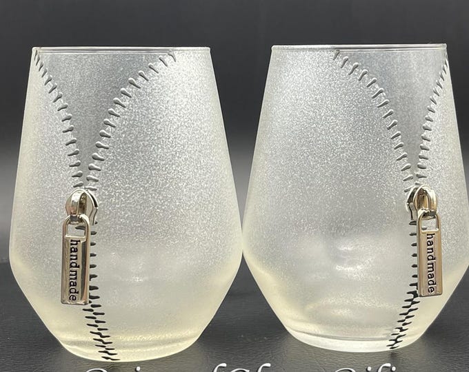 Zipper stemless  wine glasses, Hand Painted