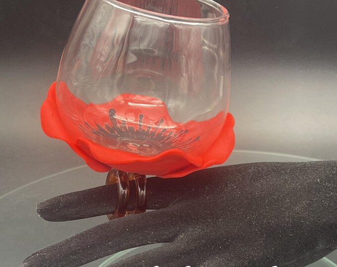 BIG ring wine glass Red poppy