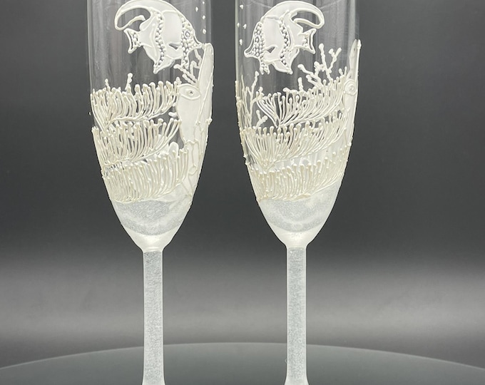 Coral reef Wedding Glasses Champagne Flutes Set of 2 Beach Sea wedding theme