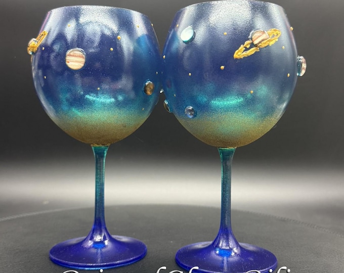 Hand Painted Solar system planets Wine Glasses