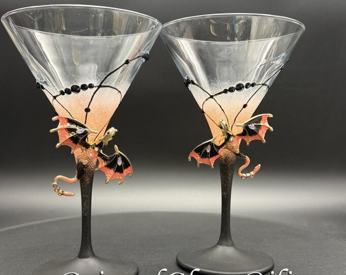 Hand painted Pink dragon martini glasses