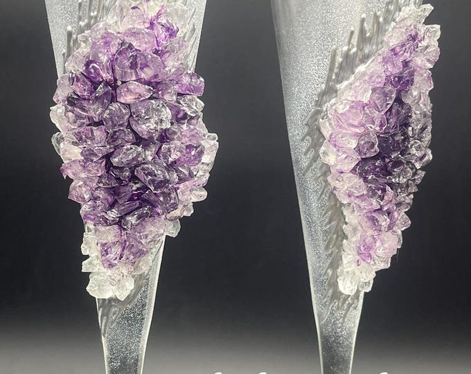 Amethyst geode champagne flutes