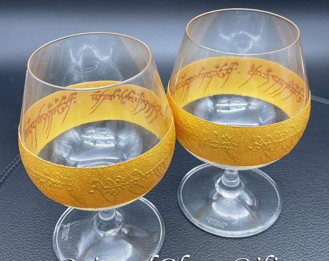 Lord of the rings LoTR Set of 2 hand painted brandy whiskey glasses