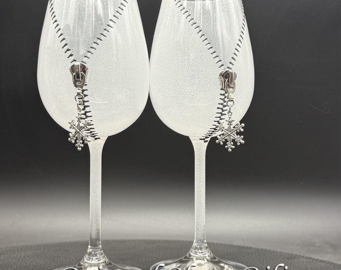 Zipper snowflake wine glasses, Hand Painted