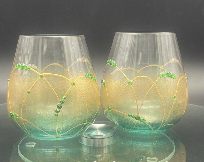 Emerald green & gold pained whiskey glasses