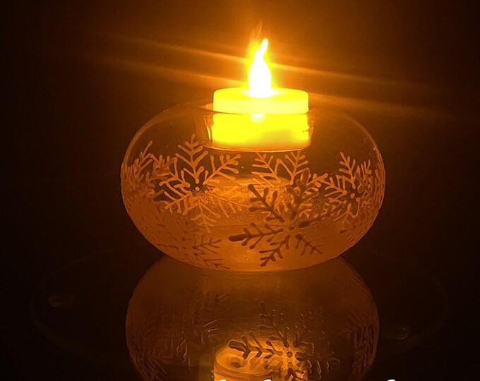 Hand painted Golden Snowflakes Candle holder