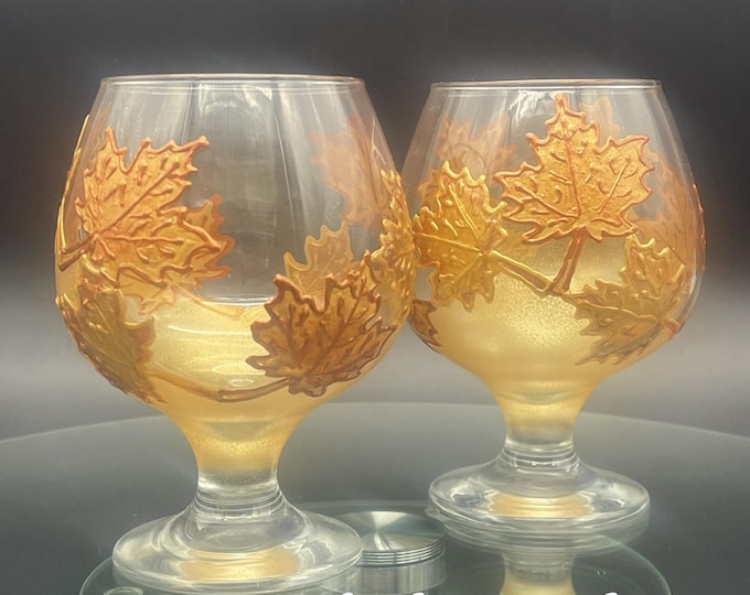 Autumn set of 2 hand painted brandy glasses Maple leaf