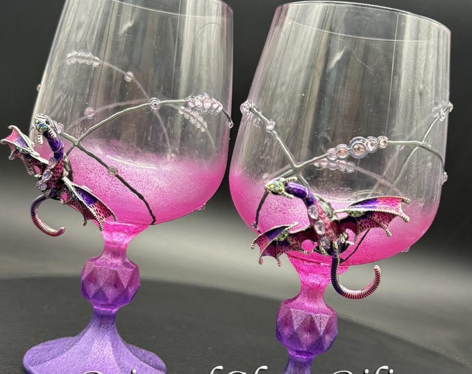 Hand painted Purple dragon wine glasses