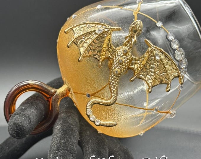 Hand painted Gold dragon ring wine glass Big