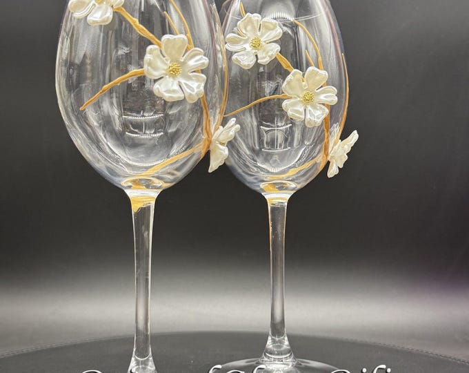 Sakura set of 2 Hand Painted wine glasses Cherry blossom