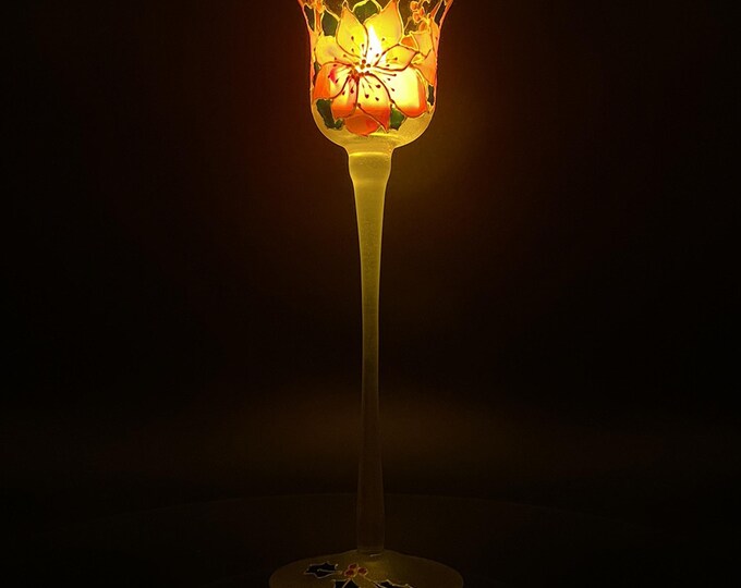 Christmas hand painted candle holder Christmas winter poinsettia