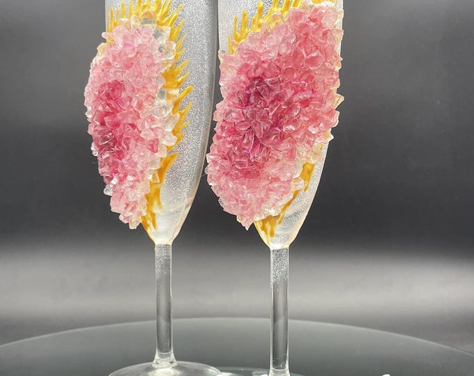 Pink geode champagne flutes