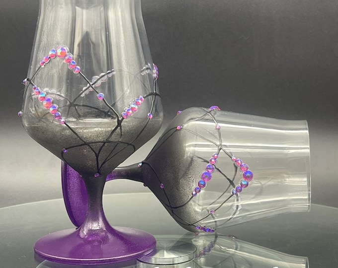 Purple & black pained wine glasses