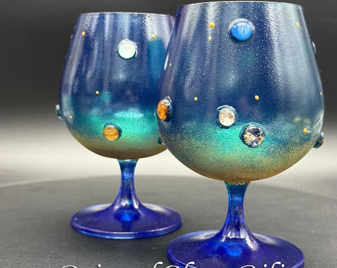 Hand Painted Solar system planets Brandy Glasses