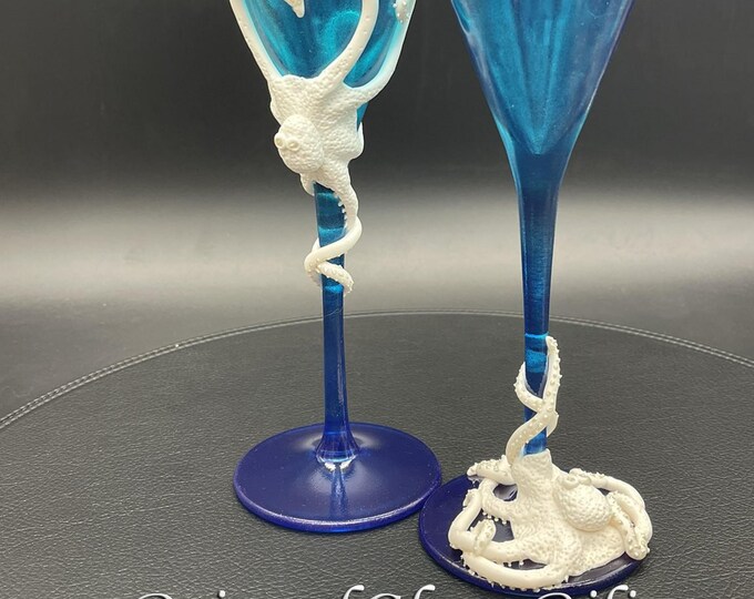 White octopus champagne flutes